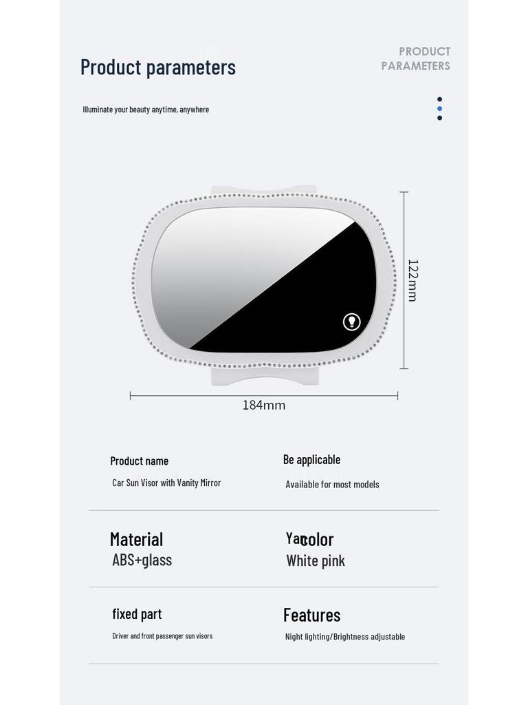 LED Car Vanity Mirror for Passenger Sun Visor