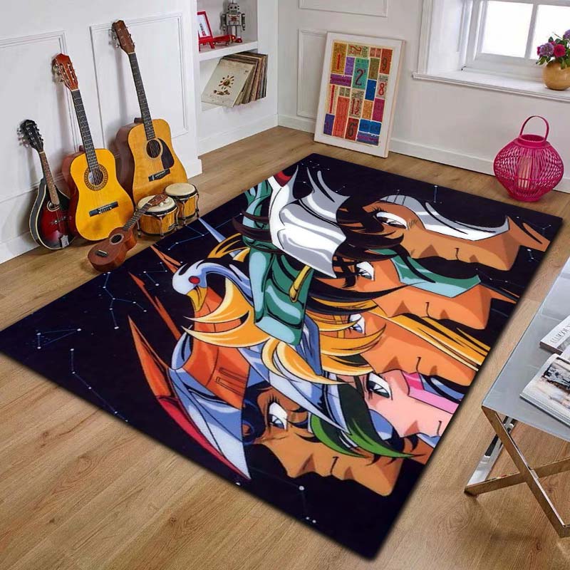 Retro Saint Seiya Anime Cartoon Tappeto Tappeto per la casa Soggiorno Camera da letto Divano Zerbino Decor, area giochi per bambini Tappeto Tappetino antiscivolo