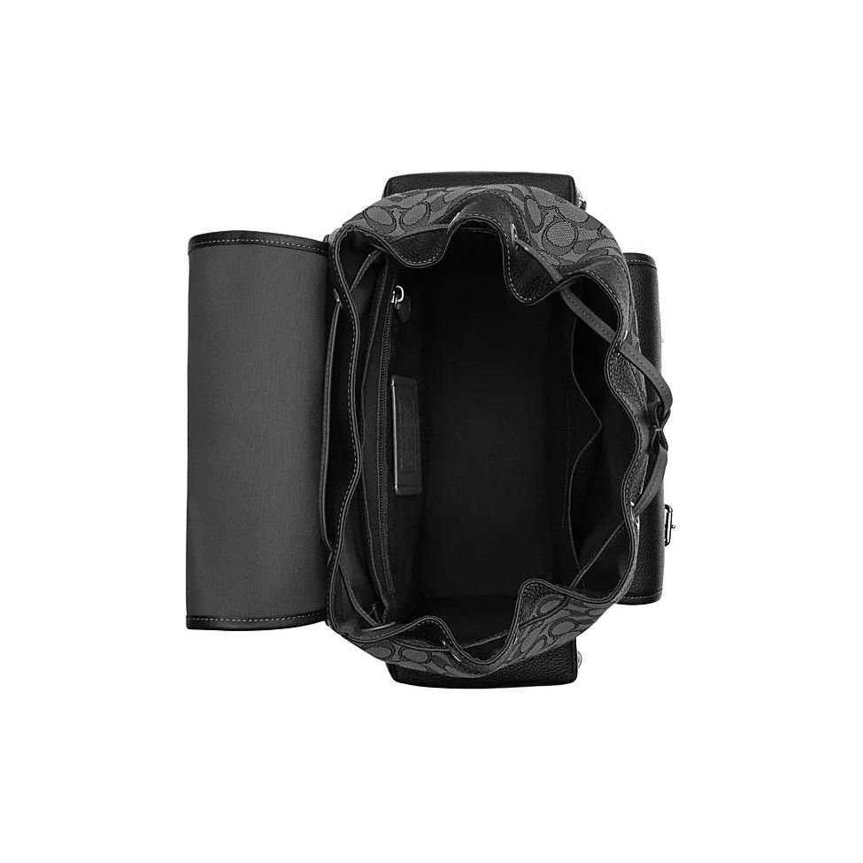 Coach Sprint 29 Drawstring And Buckle Closure Leather And Fabric Backpack Large Men Backpack Charcoal-Gray Black CT016-SVO1U