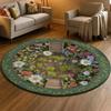 2D Illusion Secret Garden Round Rug Spring Wooden Gate Flower Print Soft Non-Slip Carpet Enchanted Garden Themed Floor Mat
