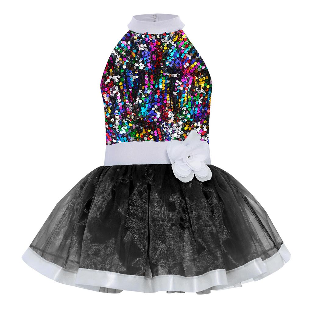 Rochie Tutu pentru Fete Corset cu Paiete Fustă Tulle Stratificat Fără Mâneci Spate Decupat Pantaloni Scurți Incorporați Costum Balet