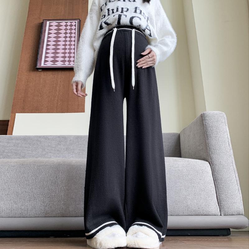 

Autumn & Winter Knitted Color Block Maternity Wide-Leg Pants 2XL чорний