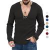 Men's Trend Spring and Autumn Deep V-neck Men's New Solid Color Knit Pullover