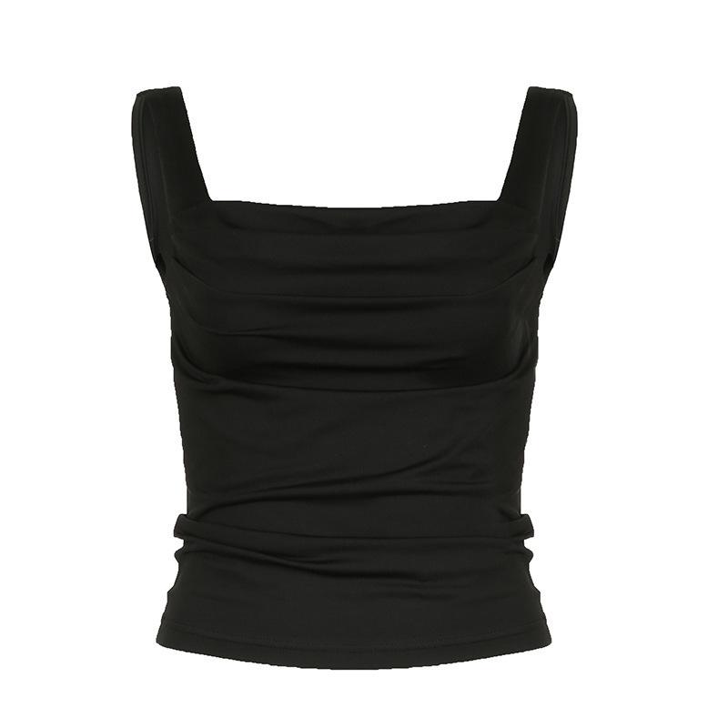 

Women s new suspenders, pleated slim-fit pure vest, sexy babes, fashionable street tops for women S чёрный