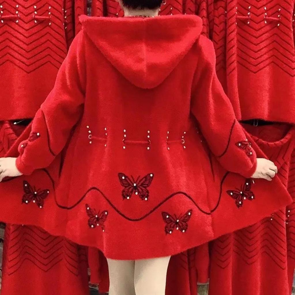 Manteau long en laine à capuche, épais et chaud, imitation vison, pour femme d'âge mûr et femme âgée, idéal pour l'automne/hiver.