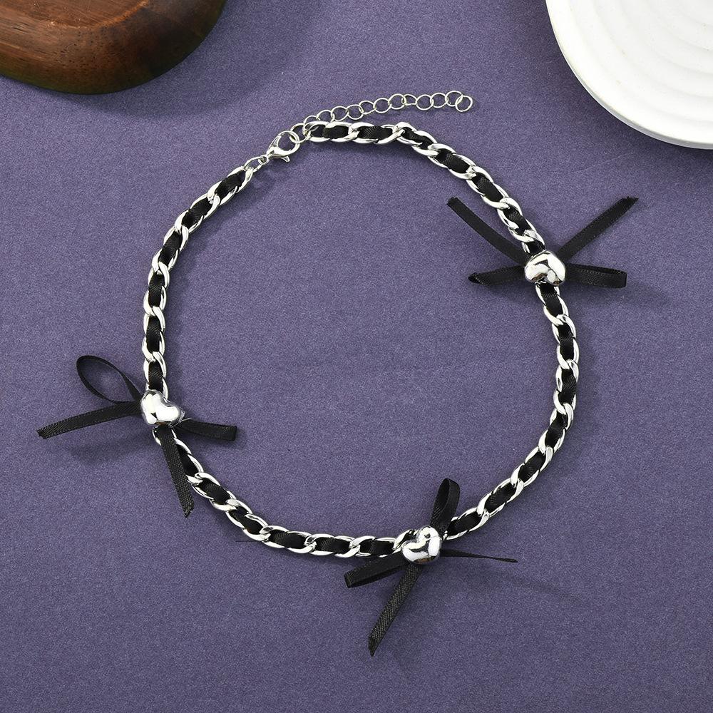 Love Bow Metal Chain Necklace Women S 2024Chocker Neck Chain Leather Butterfly