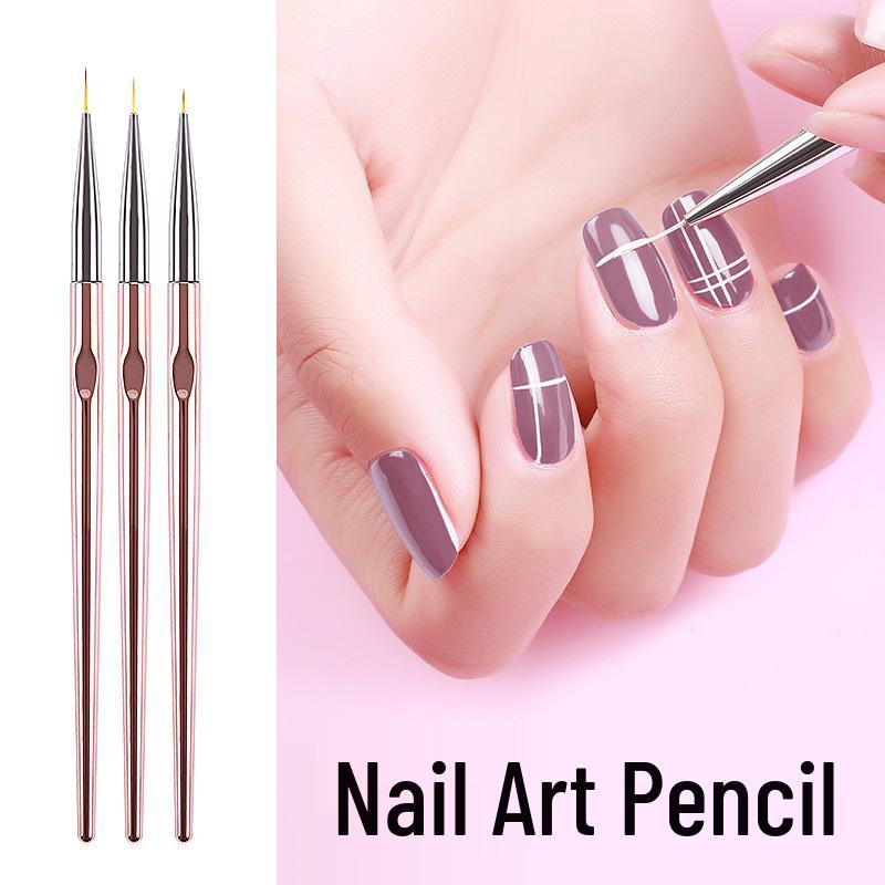 Nail Art Line Drawing & Flower Painting Pen Set, UV Gel, Rose Gold Handle, 3-Piece