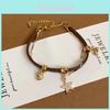 Vintage Star Leather Bracelet For Women Trendy Coffee Color Alloy Plating Design