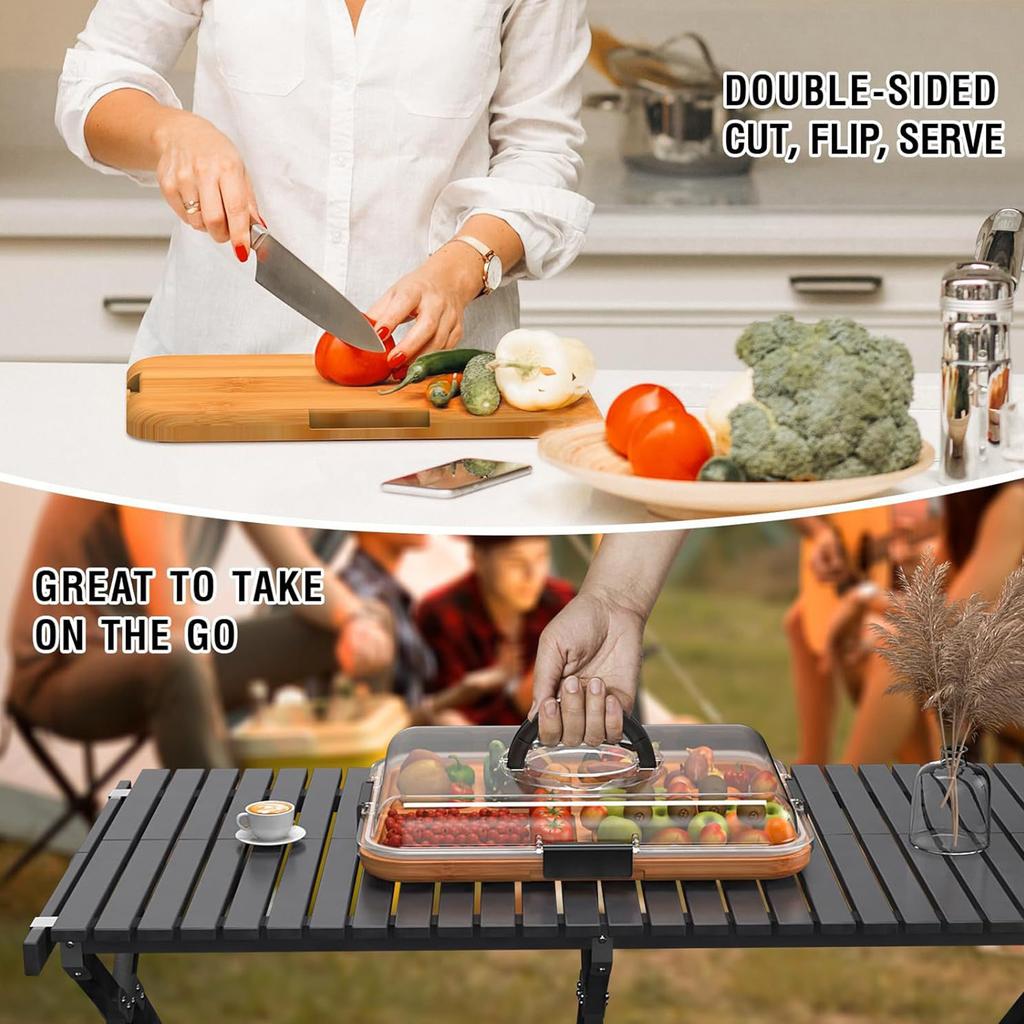 Bamboo Cheese Board With Compartment Outdoor Portable Snack Platter For Party Home