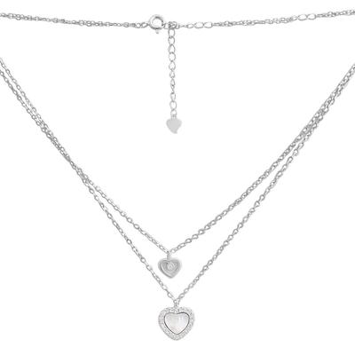 Silver Necklace with Natural Mother-of-pearl, Cubic Zirconia, Item Weight 3.88 G (2184669)