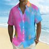 Women Short Sleeve Shirt Pink Blue Spiral Tie Dye Glitter Star Print Lapel Button Up Top