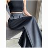 Petite Gray High-Waisted Wide Leg Suit Pants - Women's Slimming Loose Fit for Spring/Autumn
