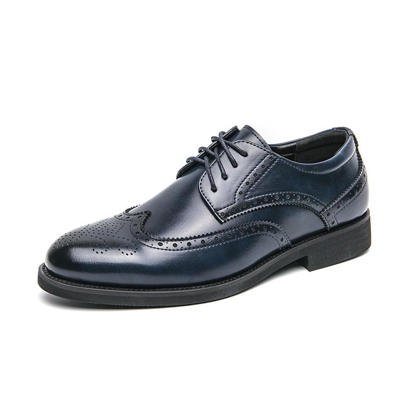 High End Brand Men's Leather Casual Shoes Trend Blue Brogue Shoes Classic New Office Men's Business Dress Shoes Thick Sole