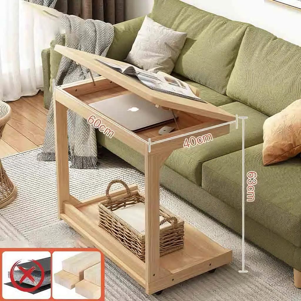 Height adjustable Solid Wood Side Table Sofa Bedside Laptop Desk For Living Room Bedroom Study Writing Book Shelf Organizer