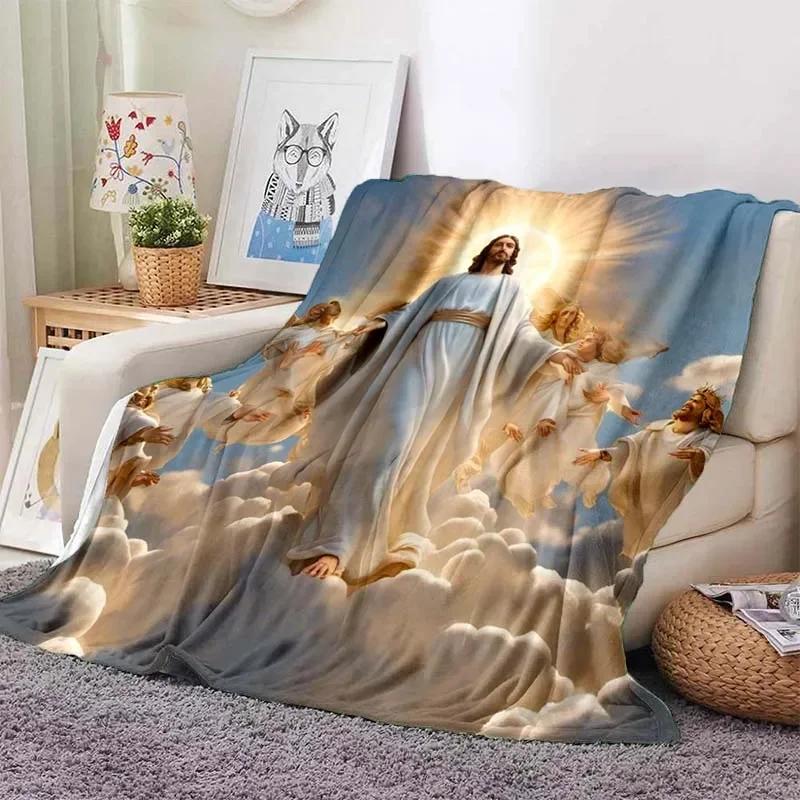 6 Size Merciful Jesus Christian God Flannel Art Blanket Throw Sofa Bed Cover Four Season Soft Fluffy Quilt Blanket Flannel Throw