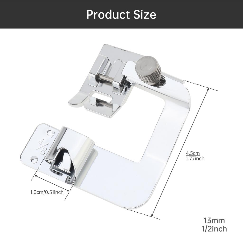 Vícevelikostní 1/2 3/4 1 palec 13 19 25 mm Kovová široká rolovaná patka s nízkou stopkou šicí stroj