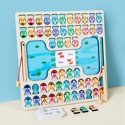 Montessori Magnetisches Holz Angelspiel Spielzeug für Kleinkinder Alphabet Fische Fangen Zählspiele Puzzle Vorschullernen ABC Spielzeug