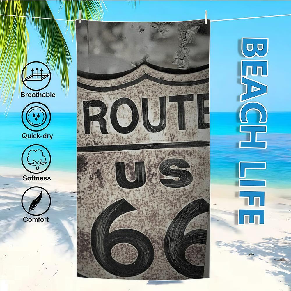 Towel Textile Bathrobe Beach Quick-Drying Lightweight Portable Camping Swim Pool Route 66 Travel