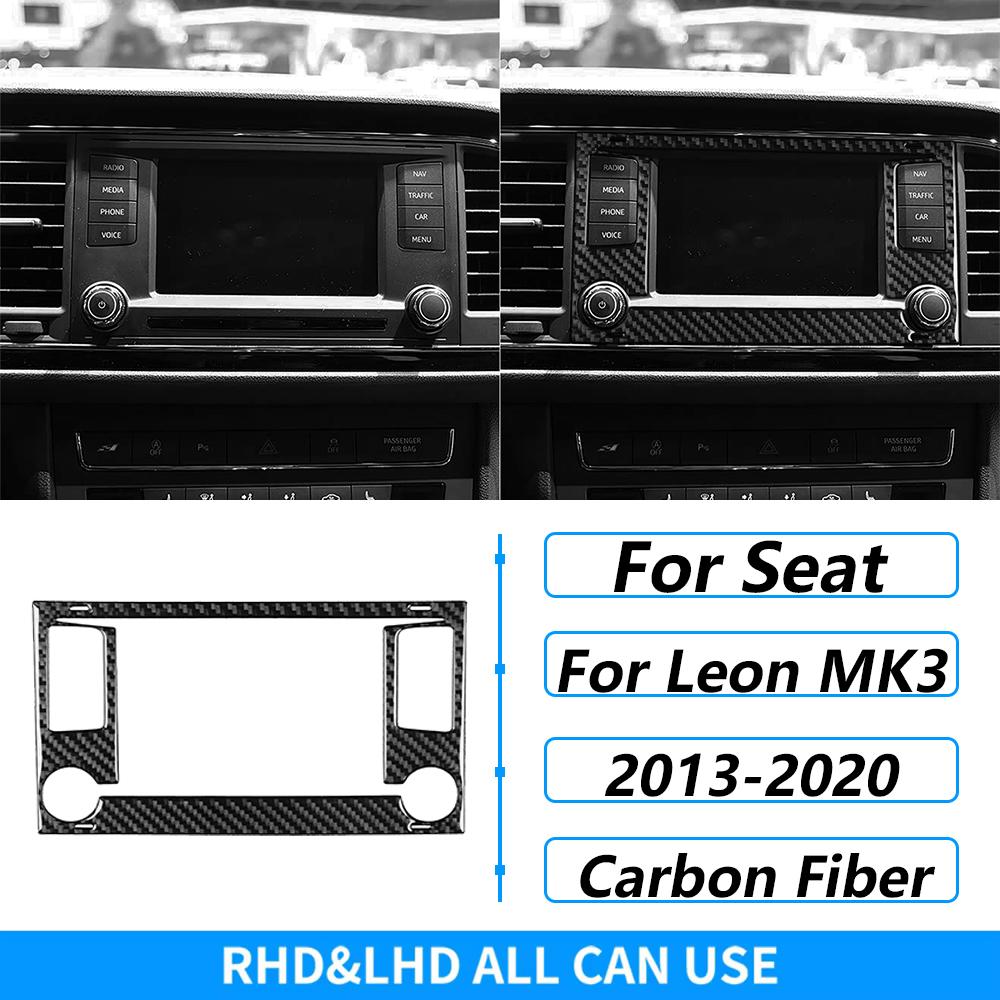 For Seat Leon MK3 2013-2020 Carbon Fiber Central Navigation Radio CD AC Door Gear Shift Panel Trim Set Car Accessories Sticker