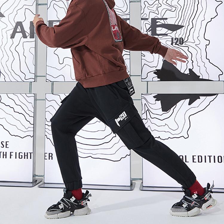 Colaboración Li Ning X J20 Pantalones Deportivos Largos Holgados con Puño para Trabajador de Vuelo Unisex Pantalones Estándar-Negro AKLPA79-2