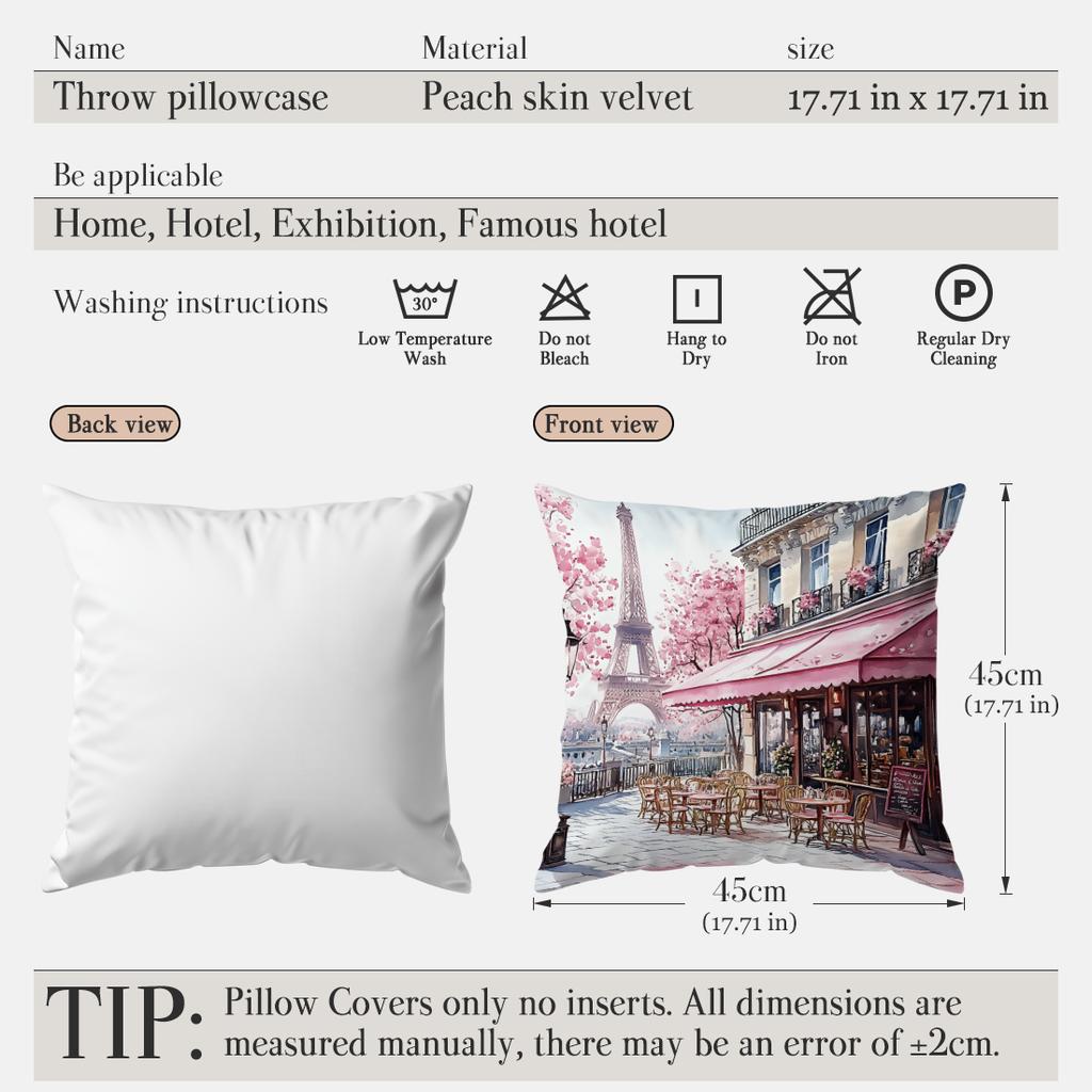 1pcs Landmark Buldings  Paris Pillowcase Square Bedroom Cushion Covers Zipper Living Soft Home Comfortable Decor 45x45cm
