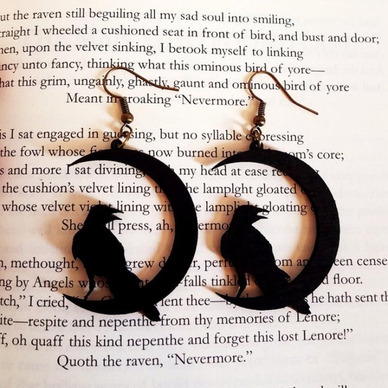 Raven and Wolf Moon Earrings: Halloween Gift for Her
