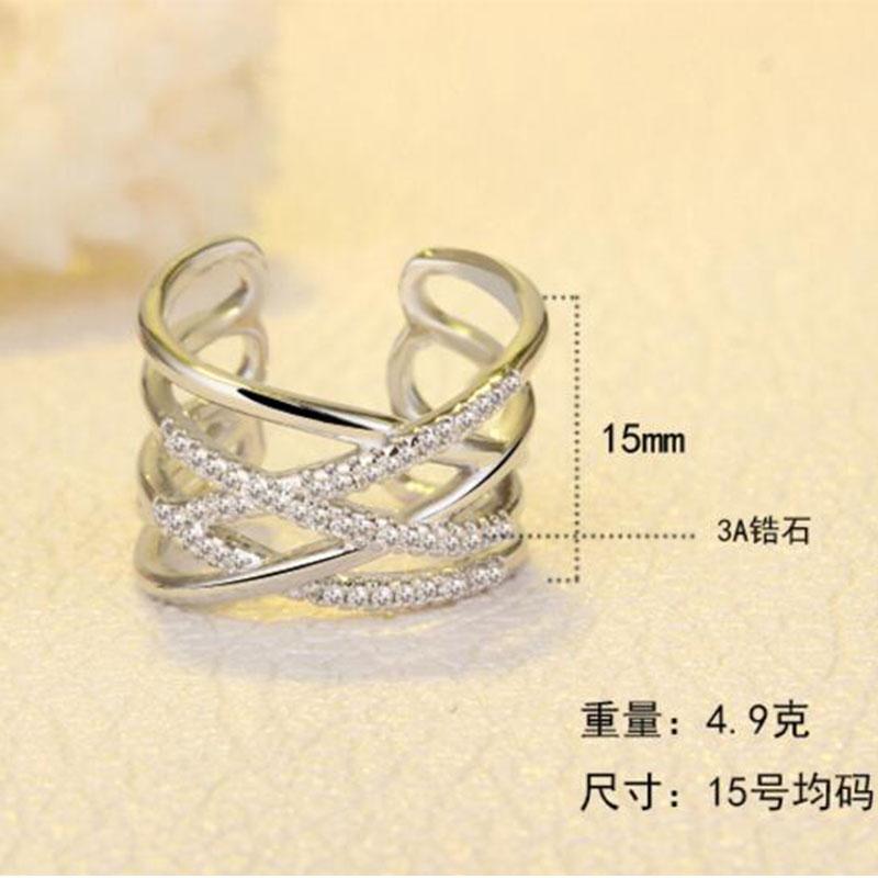 ANENJERY Verflechtung Der Liebe Mosaik Zirkon Mehrschichtige Linie Kreuz Ringe Für Frauen Trendy Verstellbarer Ring S-R243