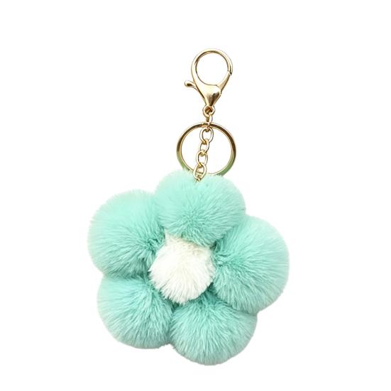 Lightweight Bag Decor Plush Flower Keychain for Handbags, Five-petal Charm, Metal Key Chain Fluffy Backpack Hanging Accessory Women