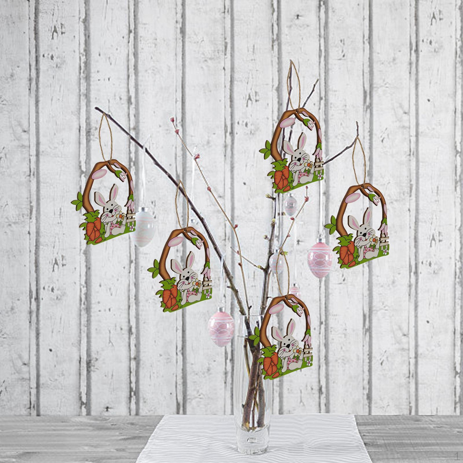 

5 Pieces Wooden Easter Pendant Ornaments with Rustic Rope for Party Favors Kids Gifts Valentine s Style B 7.5cmx8.5cm