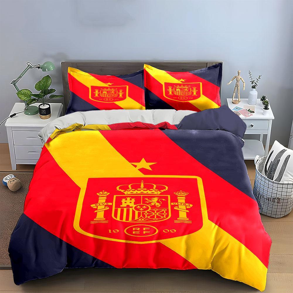 Flag-themed Spanish Emblem Bedding Sets Duvet Cover Sets Duvet Covers Pillowcases(1*Duvet Cover 2*Pillowcases Without Duvet Insert)