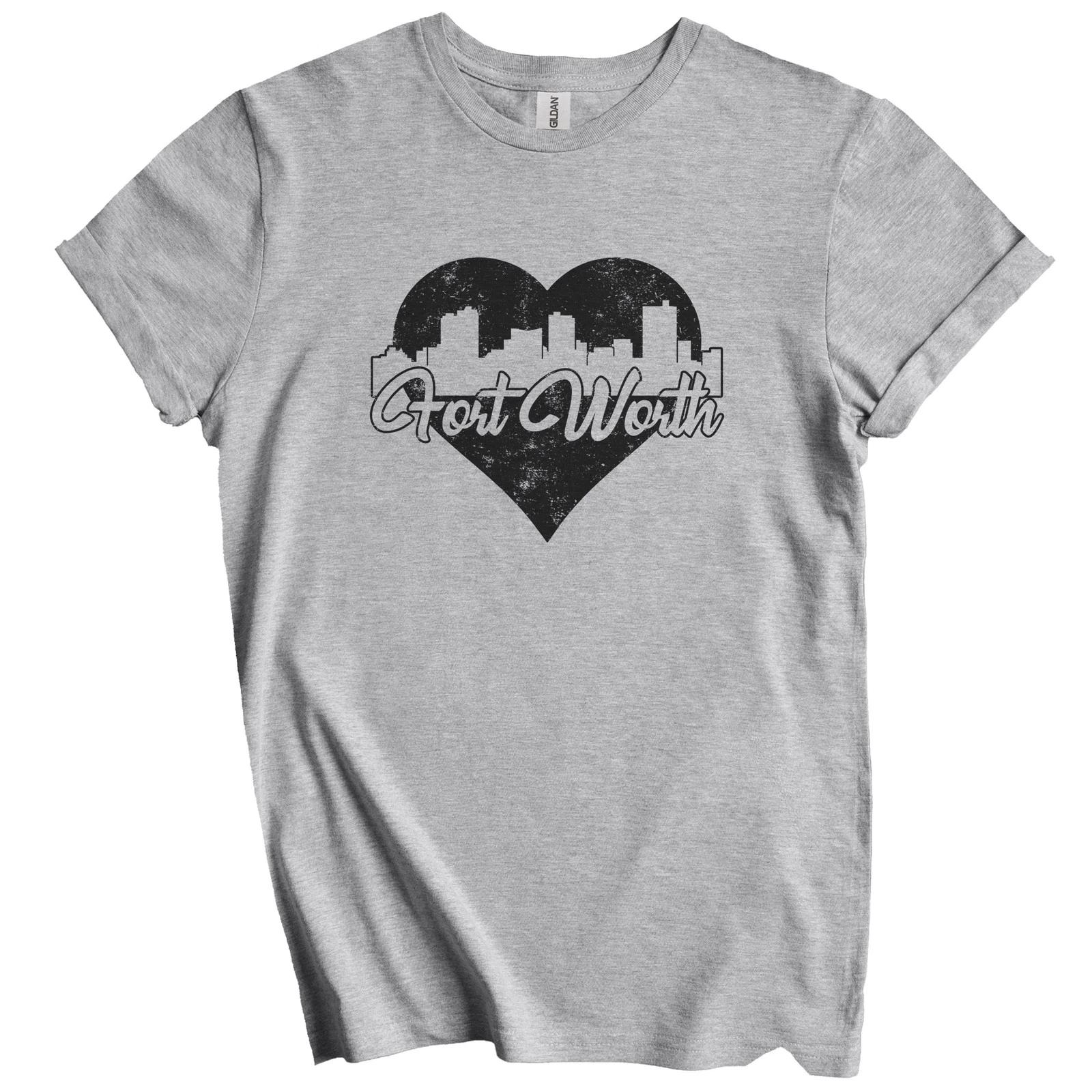 Retro Fort Worth Texas Skyline Heart Distressed T-Shirt 2XL