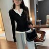 Patchwork Fake Two-Piece T-Shirt V-Neck Base Shirt Y2K Style Long Sleeve Top  Casual Wear