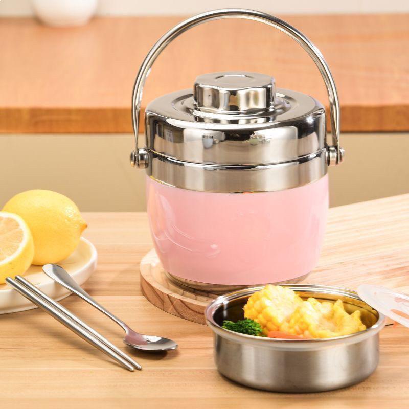 304 Stainless Steel Double-Layer Vacuum Bento Box with 8-Hour Heat Retention and Lifting Handle for Office Workers and Students