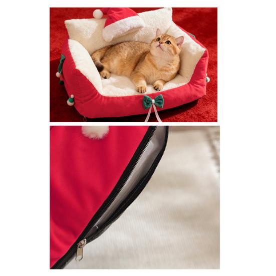 Christmas Cat Bed Fluffy Pet Sofa Bed with Removable Washable Cover Cozy Plush Cat Sofa for Winter Holiday Indoor Cats Rest Play