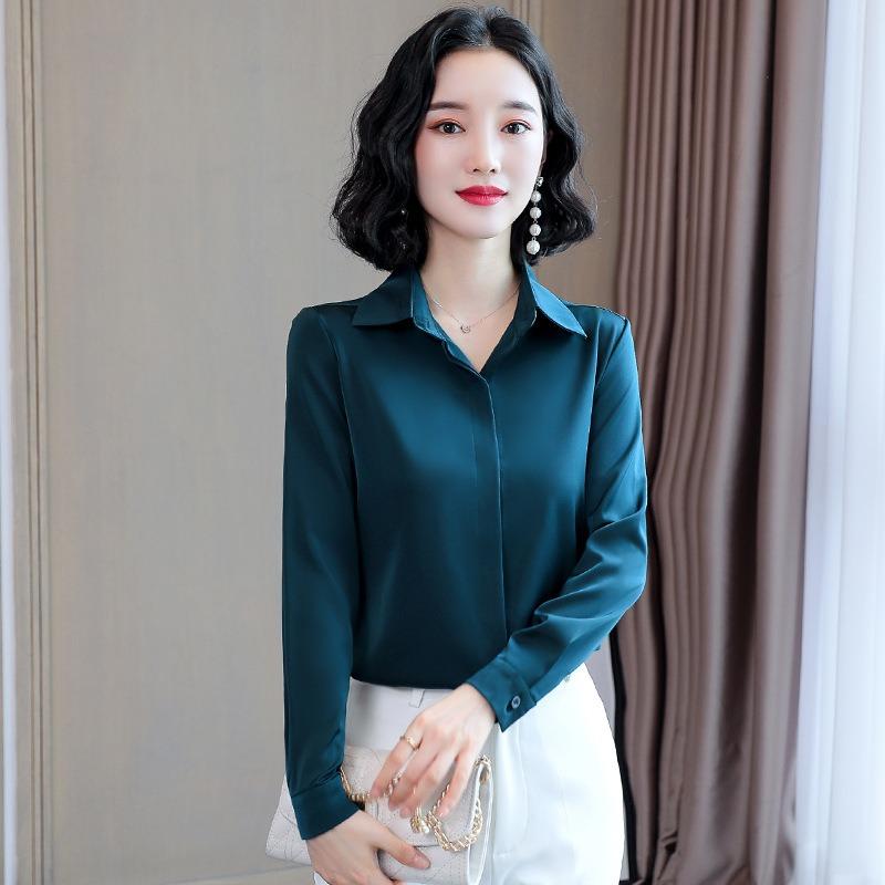 Spring and Autumn New Style Acetate Satin Design Stretch Imitation Silk Versatile Long-sleeved Satin Shirt for Women