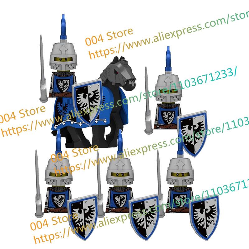 N501U-504U Medieval Castle Knight Building Blocks Figures Four Side UV Printing King Warhorse Weapons Accessories Toys Kid Gifts