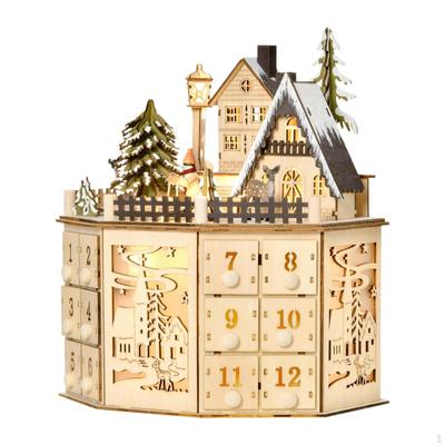 Vánoční dřevěný adventní kalendář s 24 zásuvkami Stolní dekorace Kreativní dekorace LED