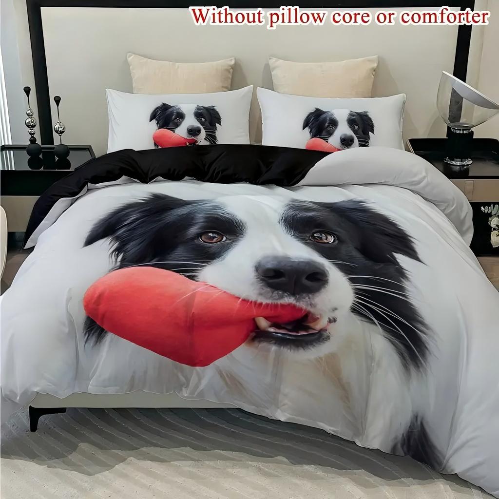 Schattige Hond 3D Cartoon Bedrukt Beddengoedovertrek Lieflijk Dierenthema Dekbedovertrekset Zacht Comfortabel Polyester Dekbedovertrek Kussenslopen