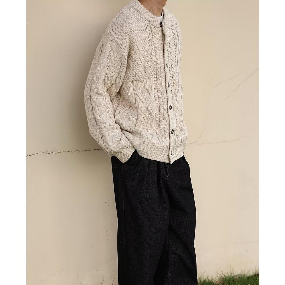 Винтажный вязаный кардиган абрикосового цвета - Уютный осенне-зимний стиль, с круглым вырезом, свитер-пальто премиум-качества L