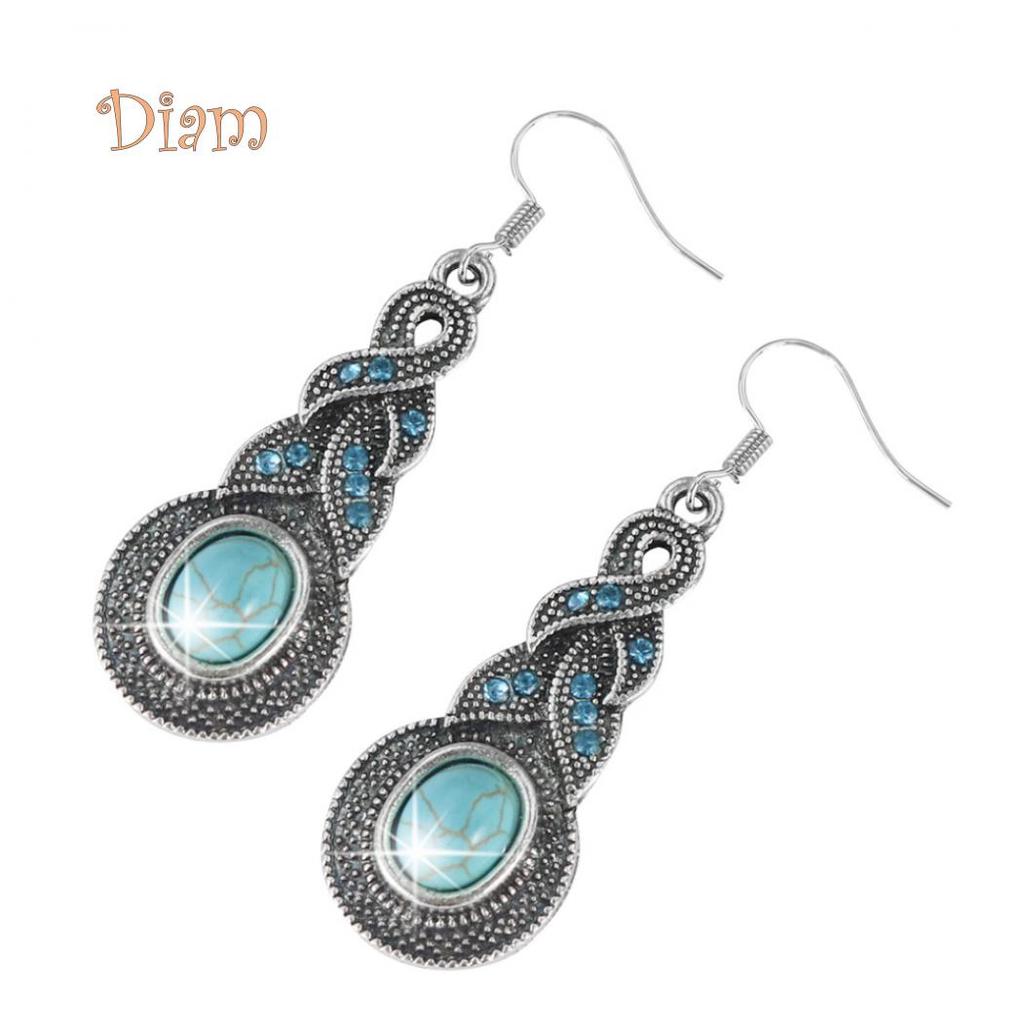 Miss Sugar Vintage Women Earrings Faux Turquoise Gourd Shape Long Dangle Ear Hooks Jewelry