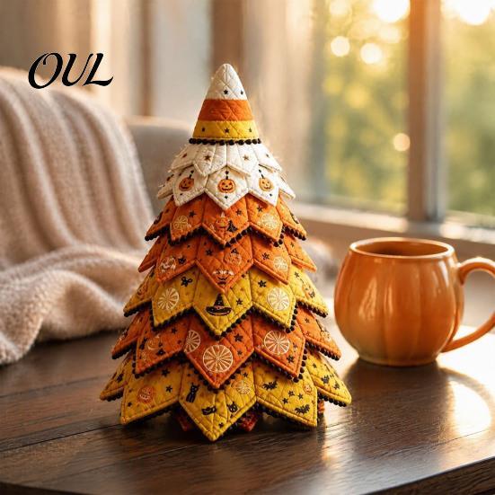 DIY Fabric Tree Supplies Halloween Quilted Kit, Witch Cat Spider Fall Seasonal Decorations 3D Padded Sewing Craft Project for Quilting Beginners,