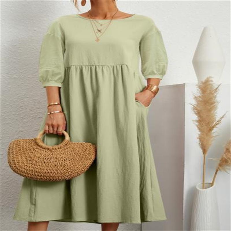 2022 Summer Cotton Linen A-line Maxi Dresses Woman Robe Femme Ladies Elegant Fashion Vintage Loose Solid Women's Dress For Women