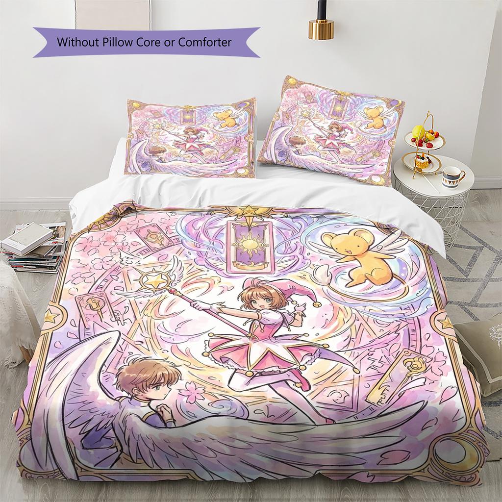 Cardcaptor Sakura Pattern Bedding Quilt Set Quilt Cover Pillowcase Home Decoration Birthday Gift (1 * duvet cover + 2 * pillowcase, without core)