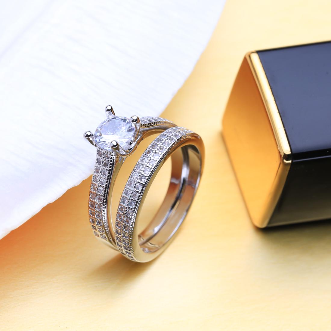 LSOOYH Женский набор обручальных колец с кубическим цирконием CZ и платиновым покрытием — фото 6