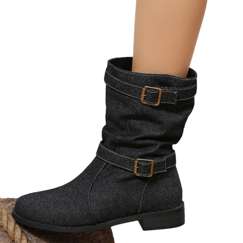 Fashion Cowboy Chunky Woman Mid Calf Boots Designer Casual Cozy Walking Shoes 2024 Winter New Trend Dress Fashion Goth Zapatillas Female