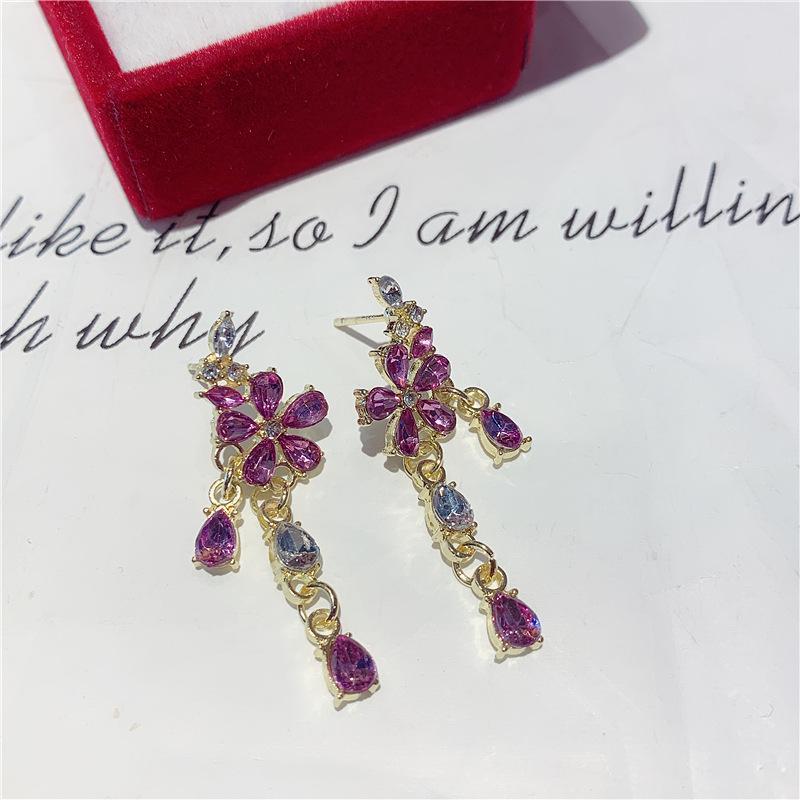 2025 Stylish Purple Flower Tassel Earrings with Zircon Studs - Luxury Design