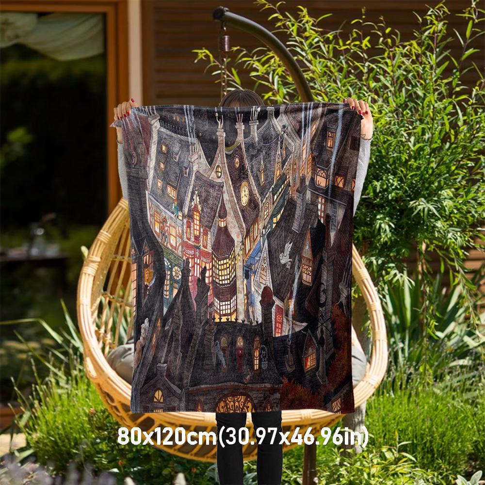 

1 шт. Гоґвортс, магічне, село Зовнішня фланелева ковдра Всі сезони М яке тепло, Декор для дому 1031074 80x120cm