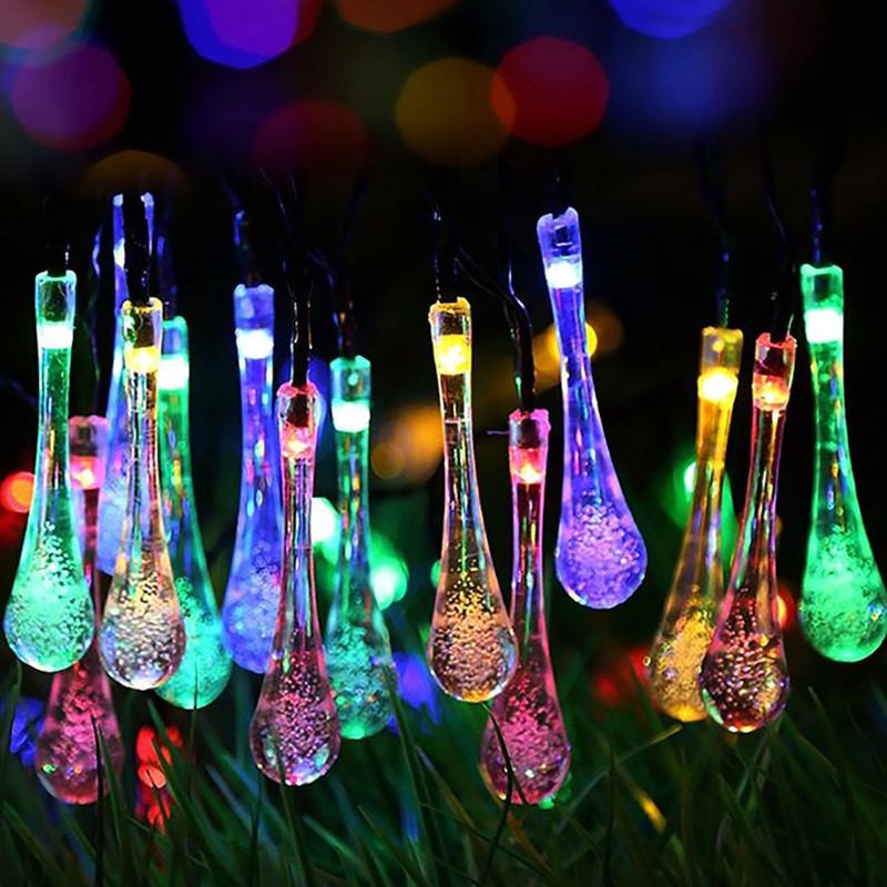 Solar-Powered Outdoor Water Drop Bubble LED String Lights for Christmas Decoration Battery Box: 1.5m 10 LEDs