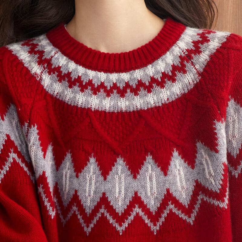 Srcr Women's Fair Isle Jacquard 100% Wool Sweater