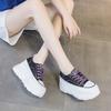 Casual Little White Shoes Women's 2025 Spring and Autumn New Thick Soles Increase by 9 Cm Canvas Lace-up Muffin Shoes Women's Board Shoes Tide